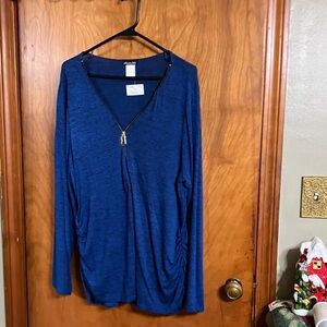 Chic Blue Long Sleeve Top with Zipper